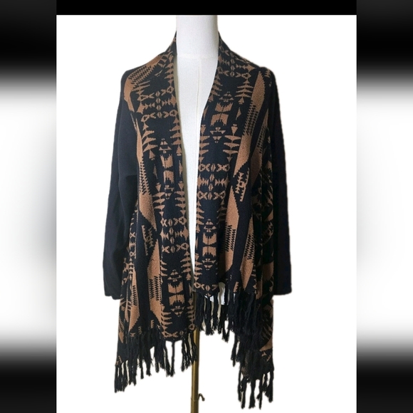 RAFAELLA Paisley long hand Open Front Cardigan Size XL Black/ brown Knit Stretch - Picture 1 of 6